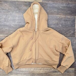 Hollister Tan Brown cropped Hoodie with Sherpa Lining size small S B111
